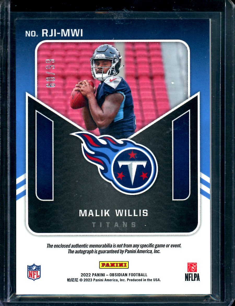 2022 Panini Obsidian Malik Willis Rookie RPA Orange Etch /99 Titans - Trading Card Market