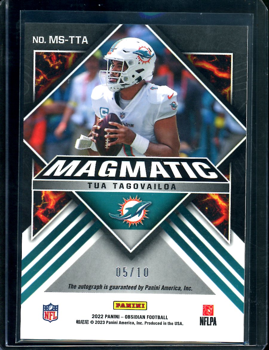 2022 Panini Obsidian Tua Tagovailoa Magmatic Auto Gold /10 Dolphins