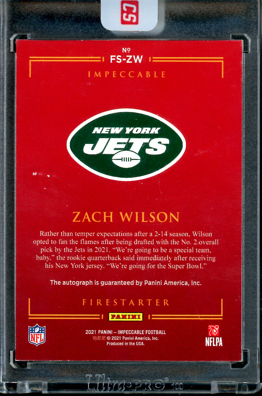 2021 Panini Impeccable Zach Wilson Rookie Firestarter Auto /50 Jets