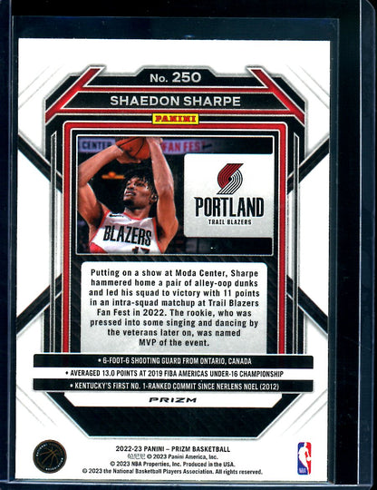 2022/23 Panini Prizm Shaedon Sharpe Rookie Hyper Trailblazers