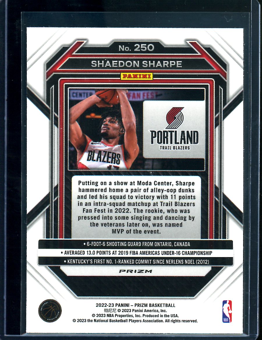 2022/23 Panini Prizm Shaedon Sharpe Rookie Silver Trailblazers