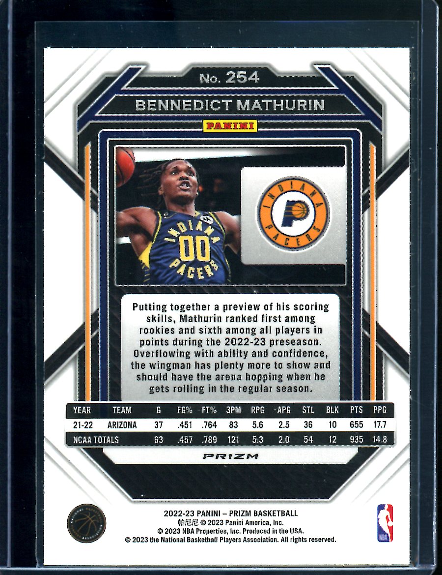 2022/23 Panini Prizm Bennedict Mathurin Rookie Pulsar Pacers