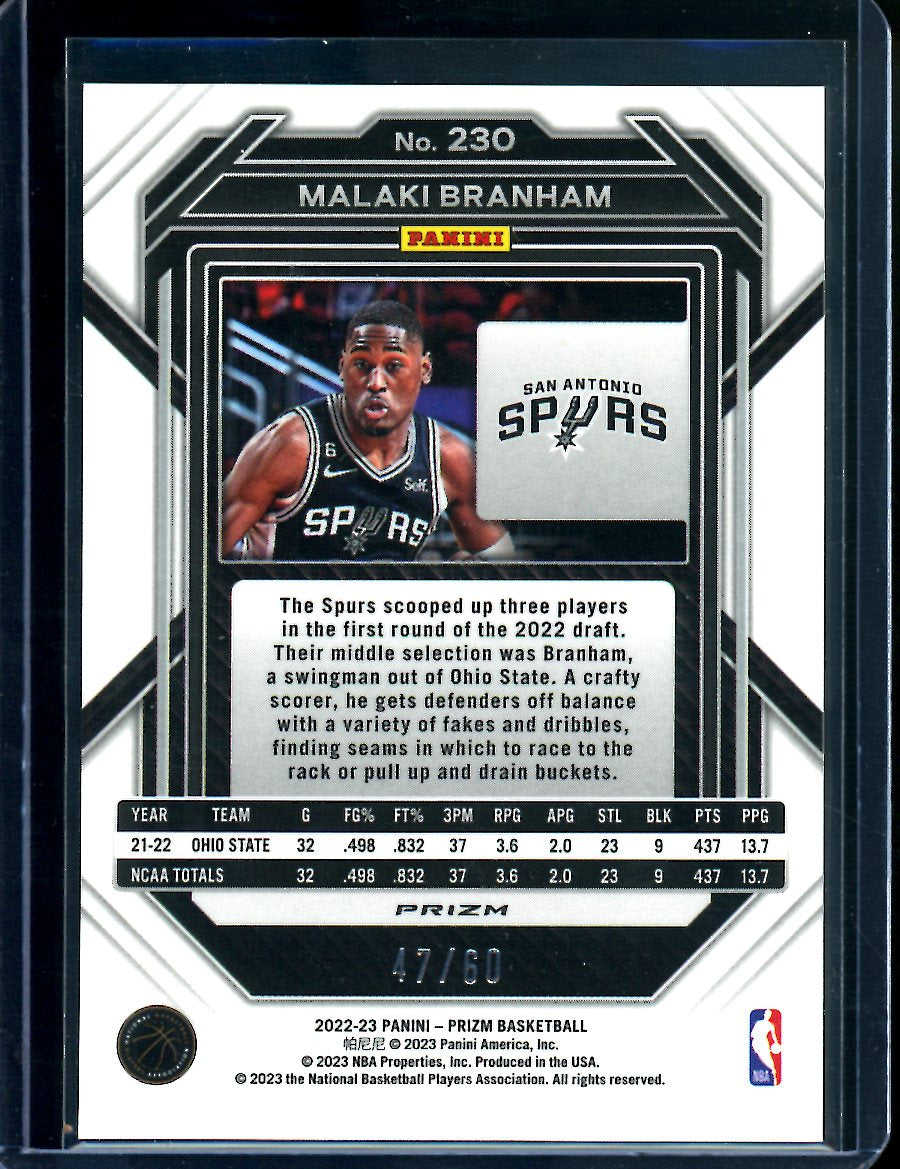 2022/23 Panini Prizm Malaki Branham Rookie Orange Wave /60 Spurs