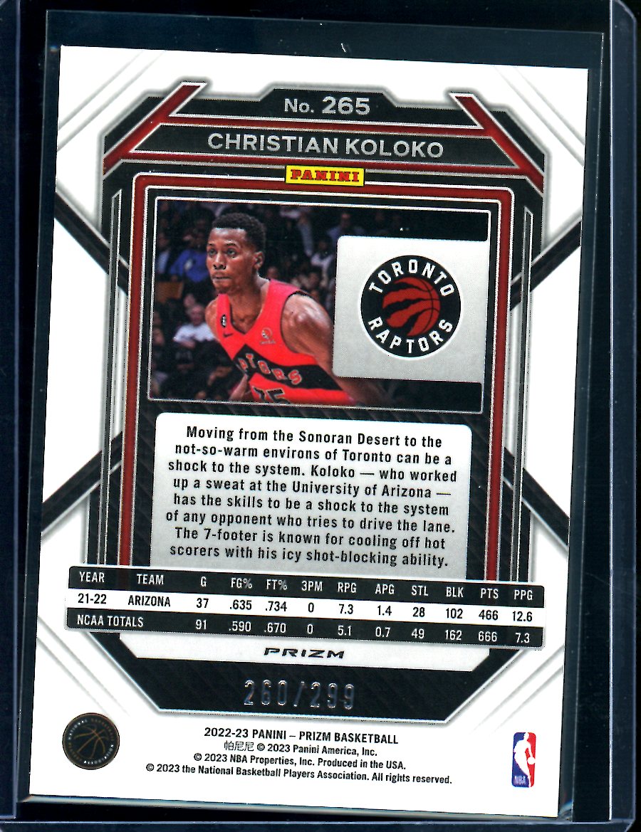 2022/23 Panini Prizm Christian Koloko Rookie Red /299 Raptors