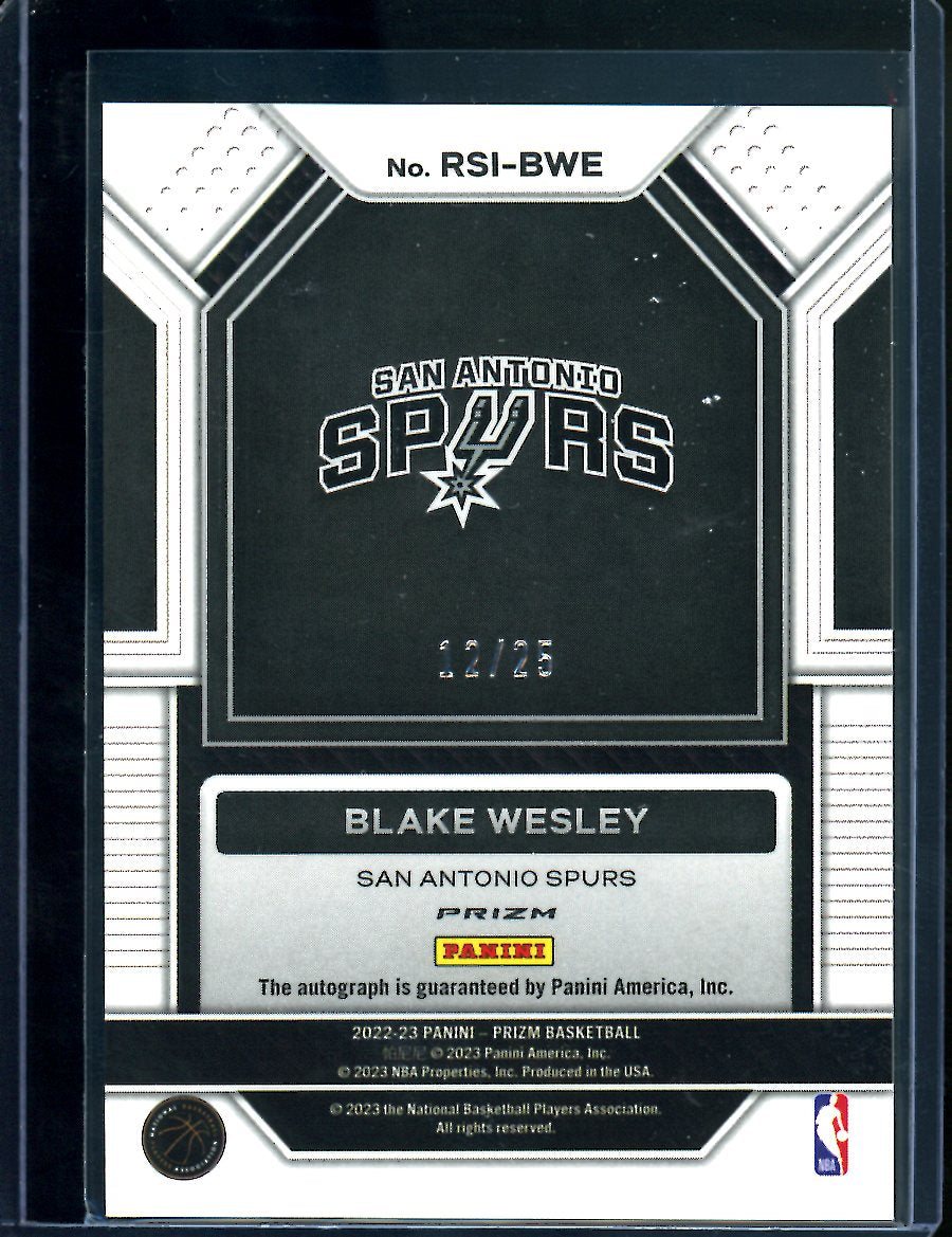 2022/23 Panini Prizm Blake Wesley Rookie Auto Mojo /25 Spurs