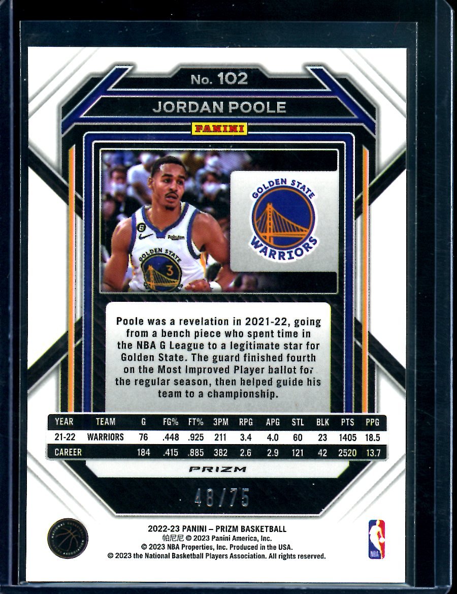 2022/23 Panini Prizm Jordan Poole Red Checkerboard /75 Warriors - Trading Card Market