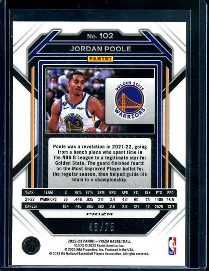 2022/23 Panini Prizm Jordan Poole Red Checkerboard /75 Warriors - Trading Card Market