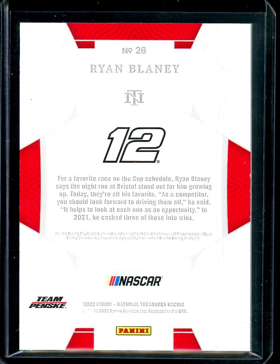 2022 Panini National Treasures Ryan Blaney 1/1 NASCAR - Trading Card Market