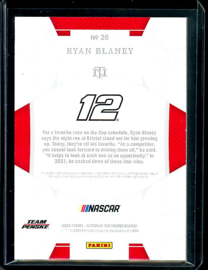 2022 Panini National Treasures Ryan Blaney 1/1 NASCAR - Trading Card Market