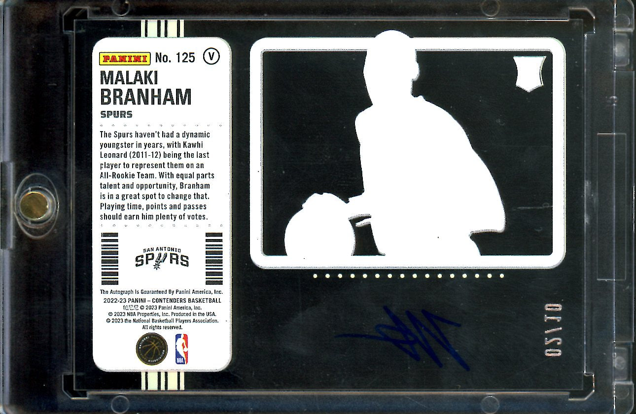 2022/23 Panini Contenders Malaki Branham Rookie Ticket Variation Clear Gold /10 Spurs