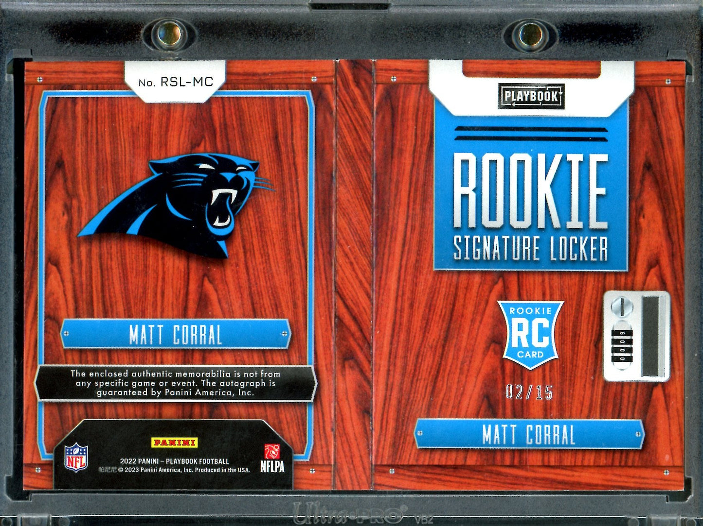 2022 Panini Playbook Matt Corral Rookie Signature Locker /15 Panthers