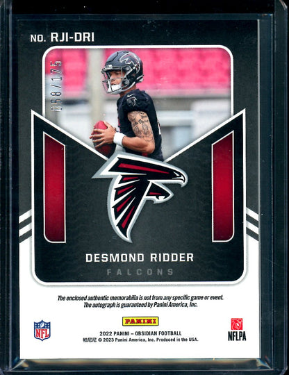 2022 Panini Obsidian Desmond Ridder Rookie RPA /175 Falcons