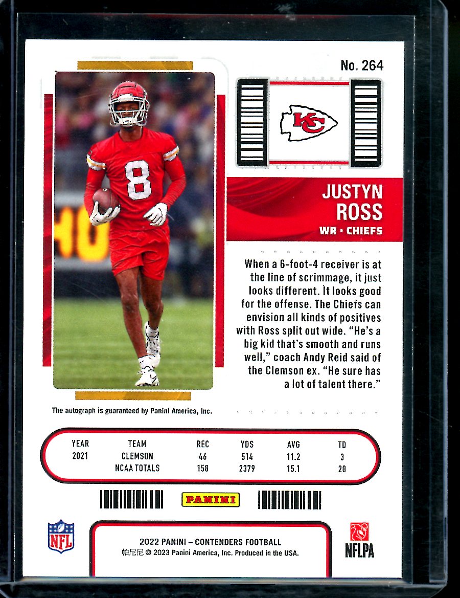 2022 Panini Contenders Justyn Ross Rookie Playoff Ticket Auto /99 Chiefs