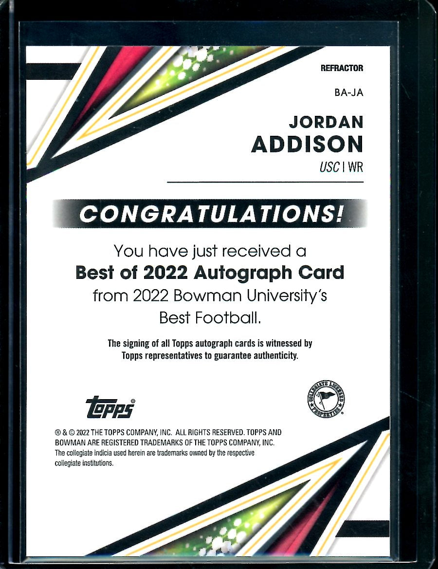 2022 Bowman's Best University Jordan Addison Refractor Auto Vikings