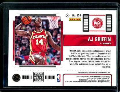 2022/23 Panini Contenders AJ Griffin Rookie Playoff Variation Ticket Auto /99 Hawks
