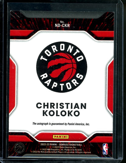 2022/23 Panini Donruss Christian Koloko Rookie Next Day Auto Raptors