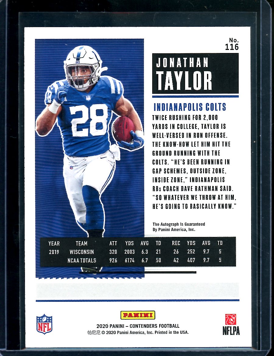 2020 Panini Contenders Jonathan Taylor Rookie Auto FOTL Red Colts