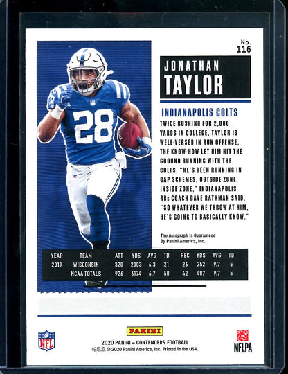 2020 Panini Contenders Jonathan Taylor Rookie Auto FOTL Red Colts