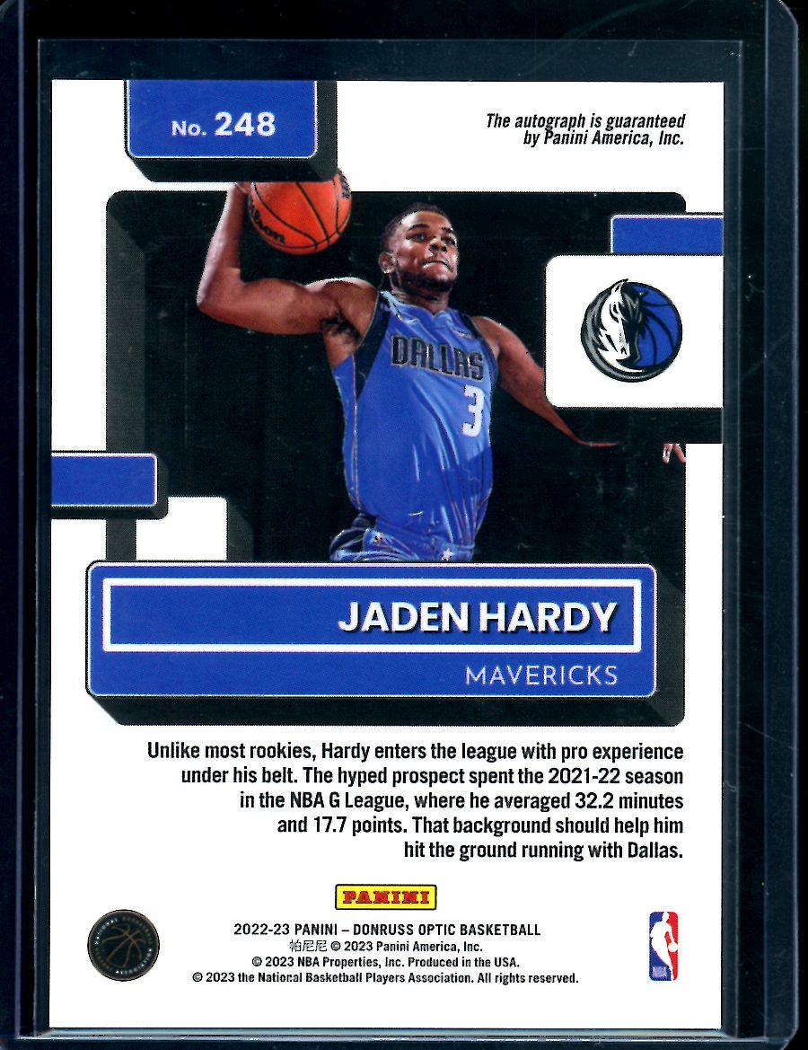 2022/23 Panini Optic Jaden Hardy Rated Rookie Auto Mavericks