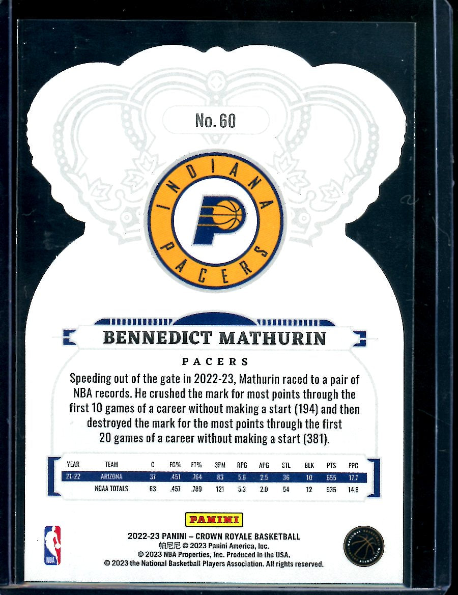 2022/23 Panini Crown Royale Bennedict Mathurin Rookie Blue /99 Pacers