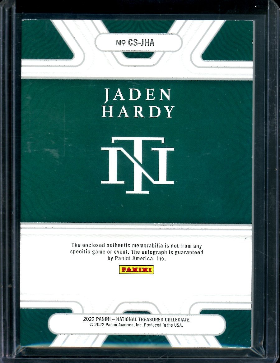 2022/23 Panini National Treasures Collegiate Jaden Hardy Rookie RPA /25 Mavericks