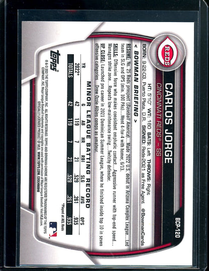 2023 Bowman Sapphire Carlos Jorge 1st Bowman Orange /50 Reds
