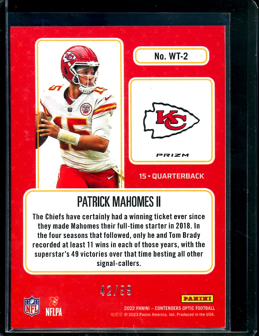 2022 Panini Contenders Optic Patrick Mahomes II Winning Ticket Blue /99 Chiefs