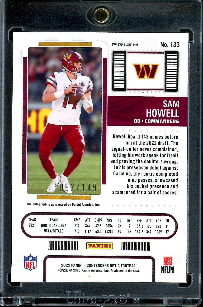 2022 Panini Contenders Optic Sam Howell Rookie Auto Red /149 Commanders