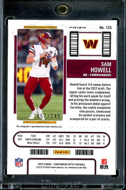 2022 Panini Contenders Optic Sam Howell Rookie Auto Red /149 Commanders
