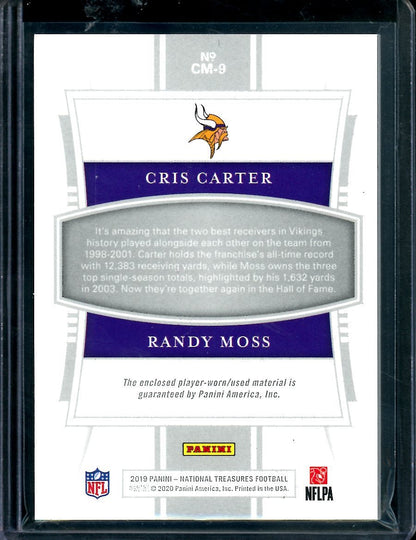 2019 Panini National Treasures Cris Carter/Randy Moss NFL Gear Patch Gold /10 Vikings - Trading Card Market