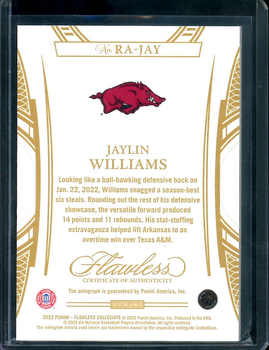 2022/23 Panini Flawless Collegiate Jaylin Williams Rookie Auto /25 Thunder