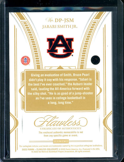 2022/23 Panini Flawless Collegiate Jabari Smith Jr. Rookie Patch Gold /10 Rockets