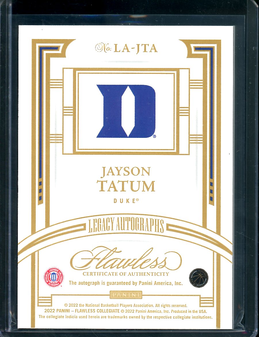 2022/23 Panini Flawless Collegiate Jayson Tatum Legacy Auto /25 Celtics