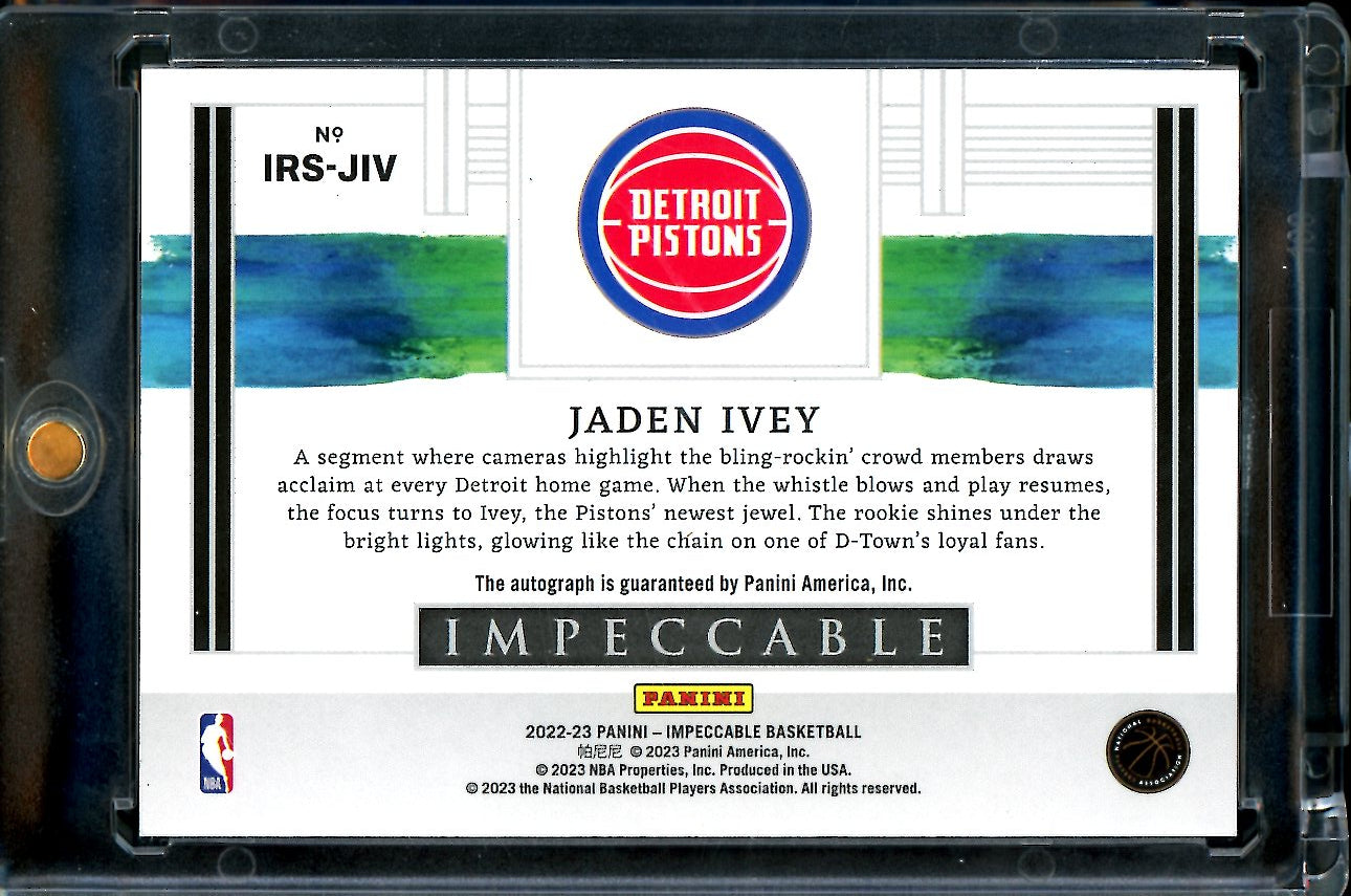 2022/23 Panini Impeccable Jaden Ivey Rookie Auto /99 Pistons