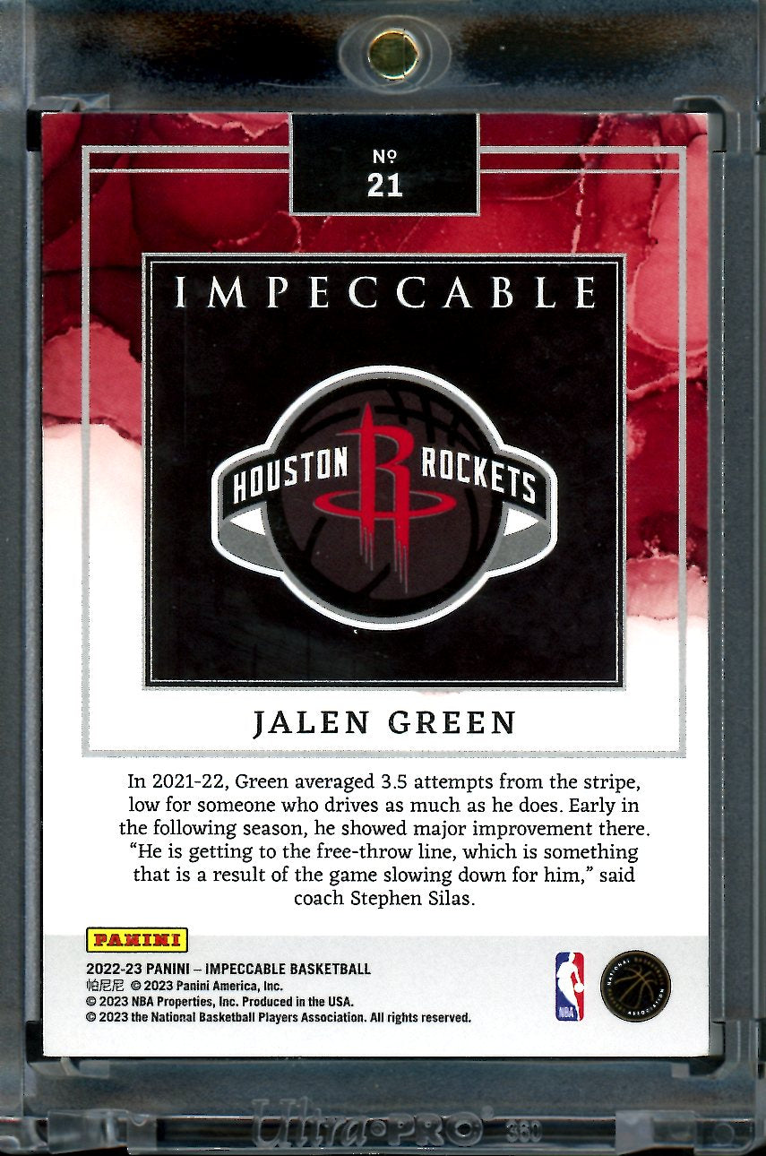 2022/23 Panini Impeccable Jalen Green Silver Troy Oz. Bar Gold /10 Rockets