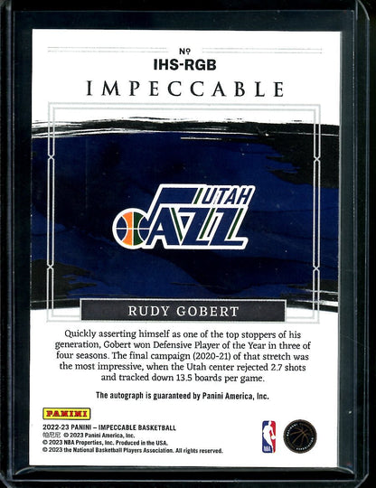 2022/23 Panini Impeccable Rudy Gobert Honors Auto Gold /10 Jazz - Trading Card Market