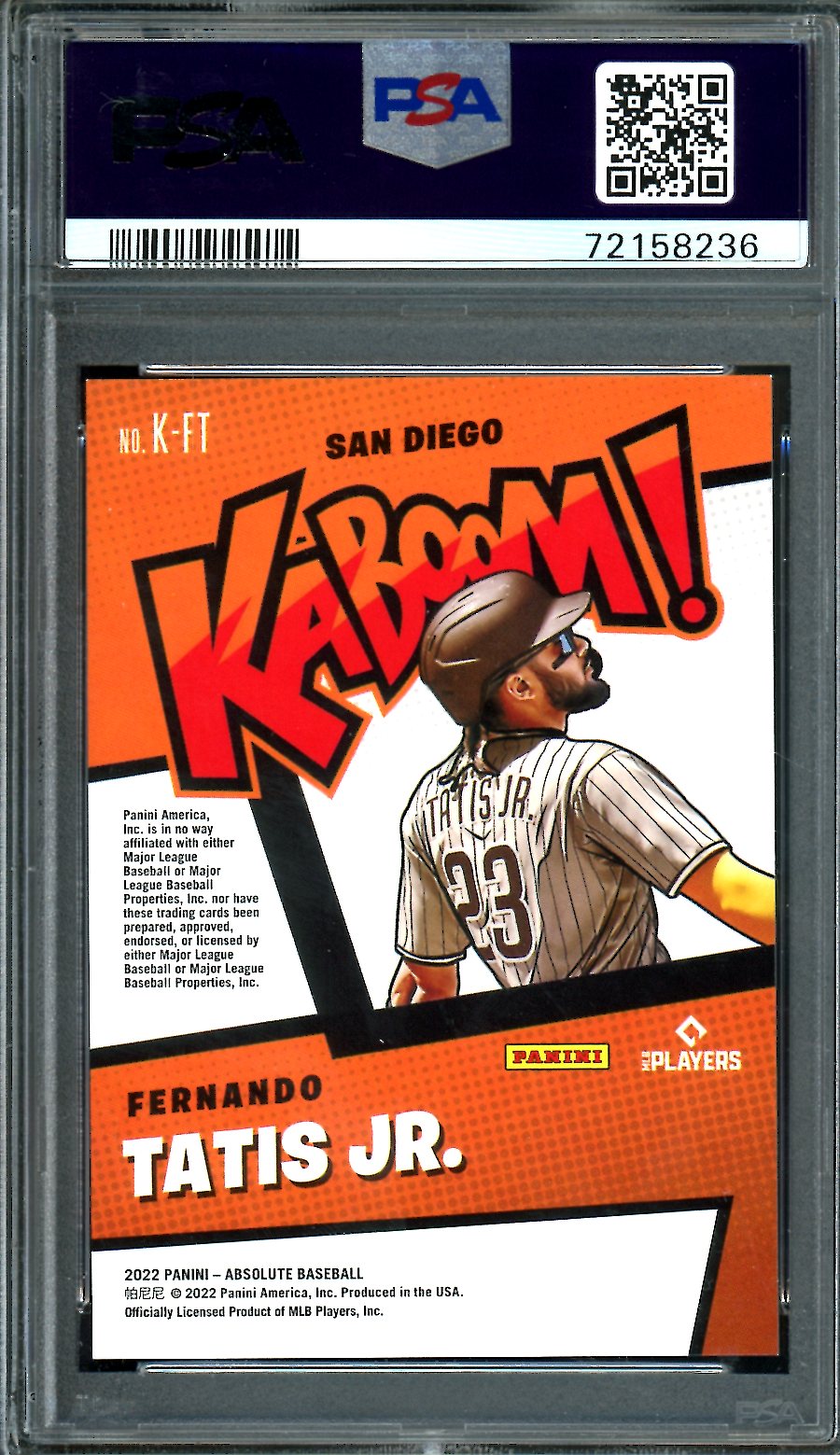 2022 Panini Absolute Fernando Tatis Jr. Kaboom SSP PSA 10 Padres