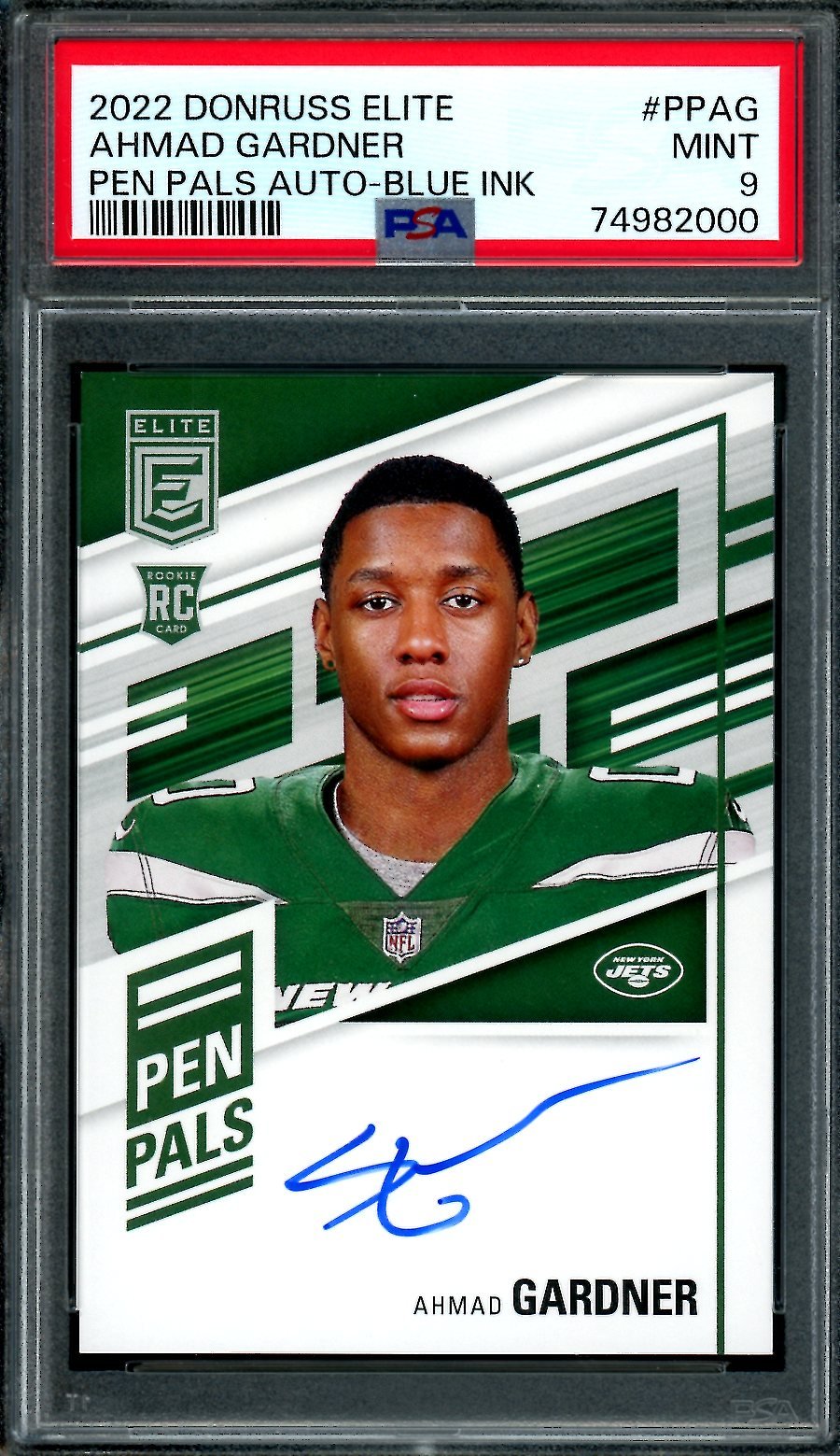 2022 Panini Elite Ahmad "Sauce" Gardner Rookie Auto Pen Pals Blue Ink PSA 9 Jets - Trading Card Market