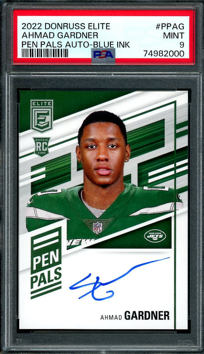 2022 Panini Elite Ahmad "Sauce" Gardner Rookie Auto Pen Pals Blue Ink PSA 9 Jets - Trading Card Market