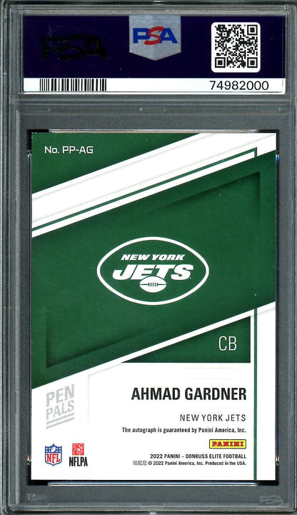 2022 Panini Elite Ahmad "Sauce" Gardner Rookie Auto Pen Pals Blue Ink PSA 9 Jets - Trading Card Market