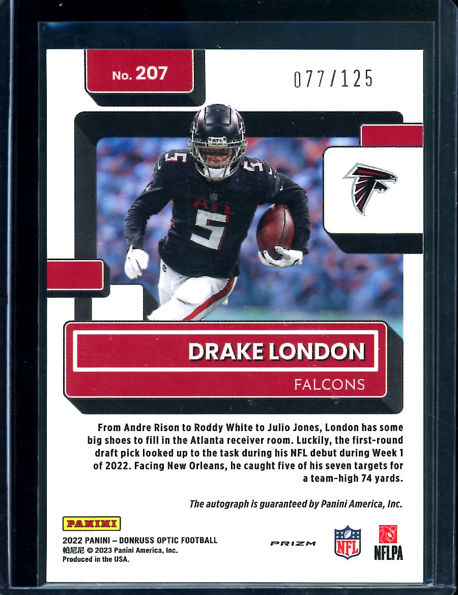 2022 Panini Optic Drake London Rookie Auto Silver /125 Falcons