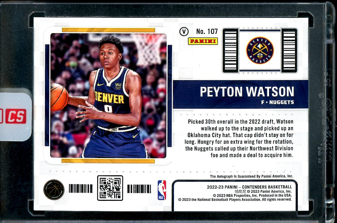 2022/23 Panini Contenders Peyton Watson Rookie Cracked Ice Ticket Auto Variation Nuggets
