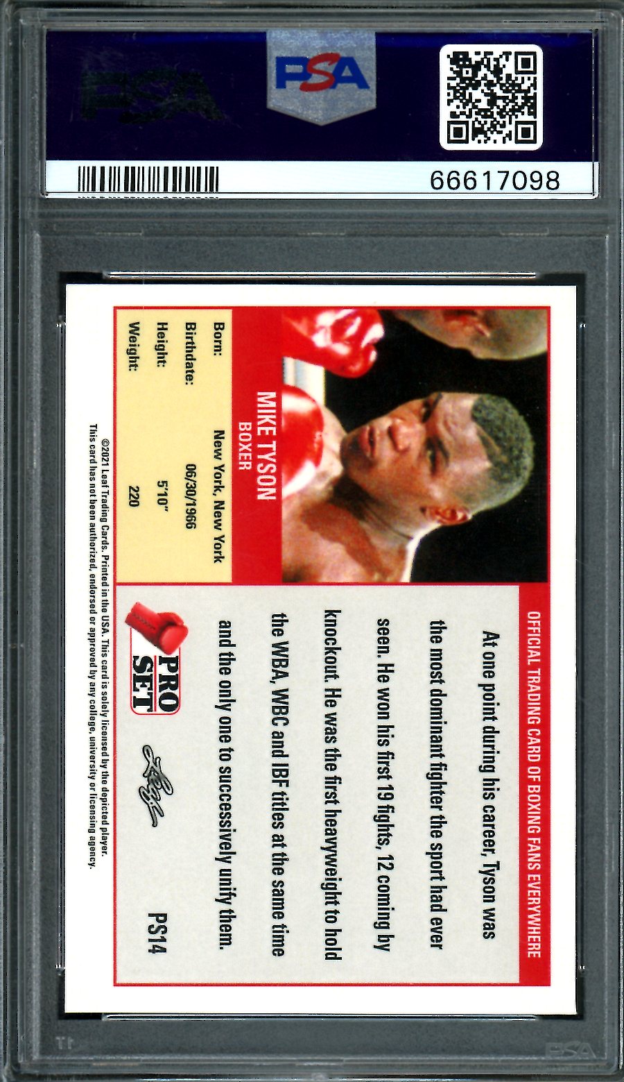 2021 Leaf Pro Set Mike Tyson Pro Set Champion PSA 10