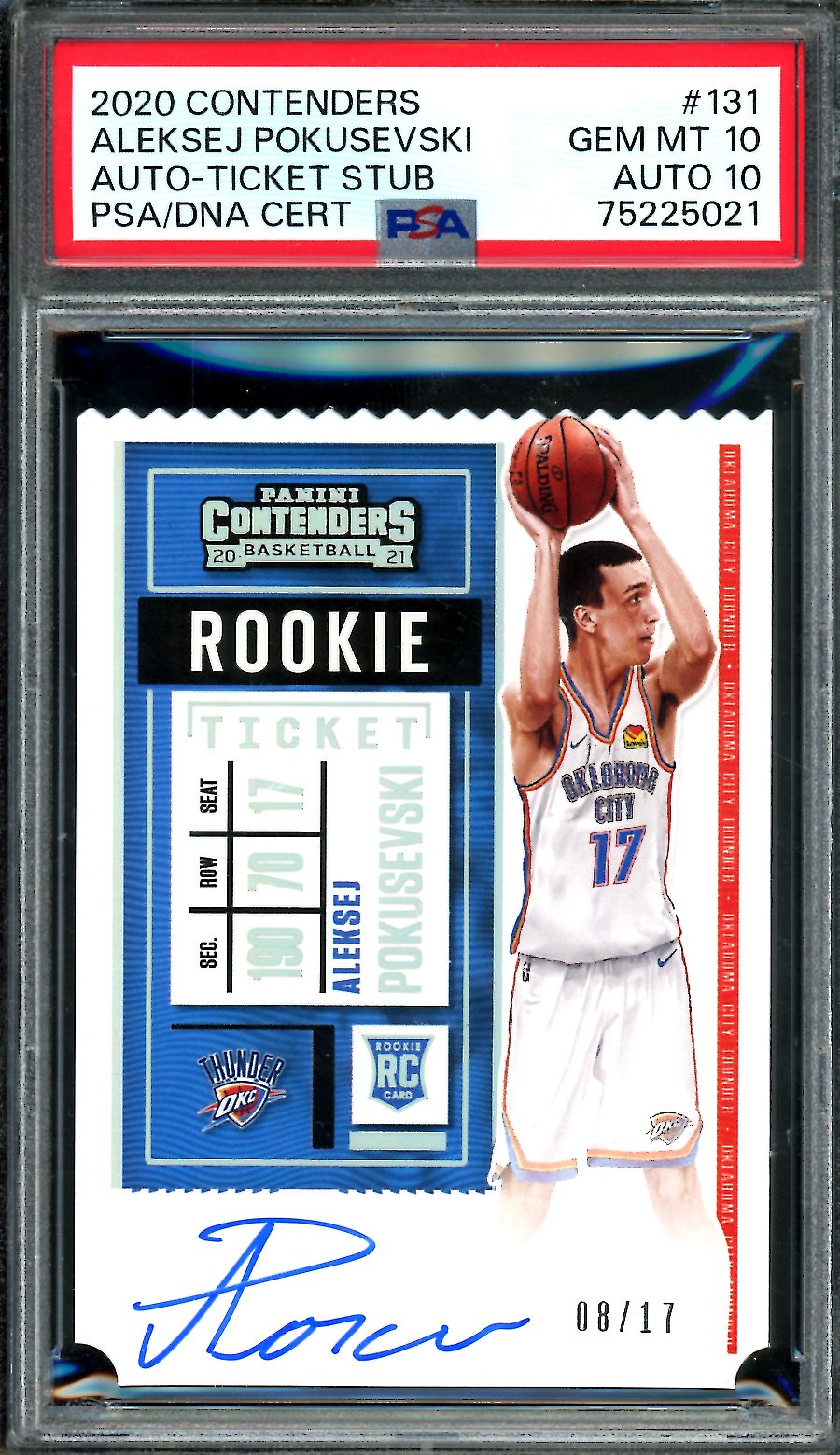 2020/21 Panini Contenders Aleksej Pokusevski Rookie Ticket Stub Auto /17  PSA 10/10 Thunder