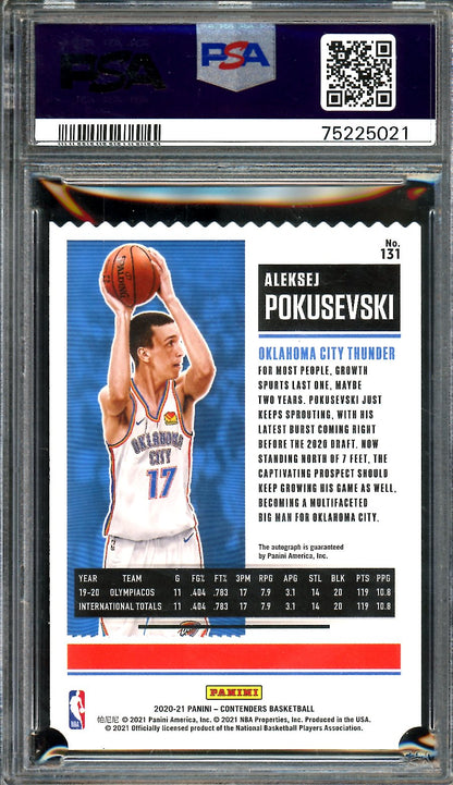 2020/21 Panini Contenders Aleksej Pokusevski Rookie Ticket Stub Auto /17 PSA 10/10 Thunder