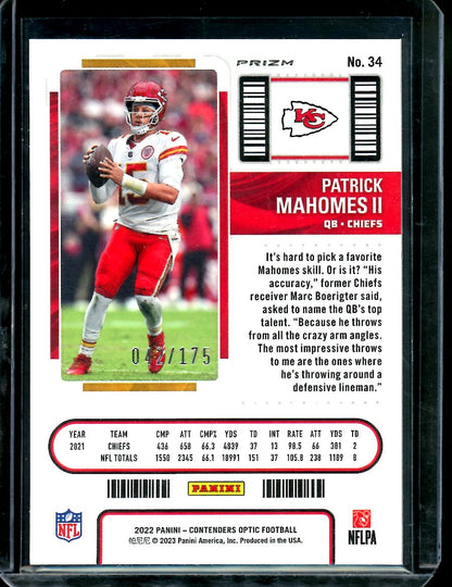 2022 Panini Contenders Optic Patrick Mahomes II Season Ticket Red /175 Chiefs