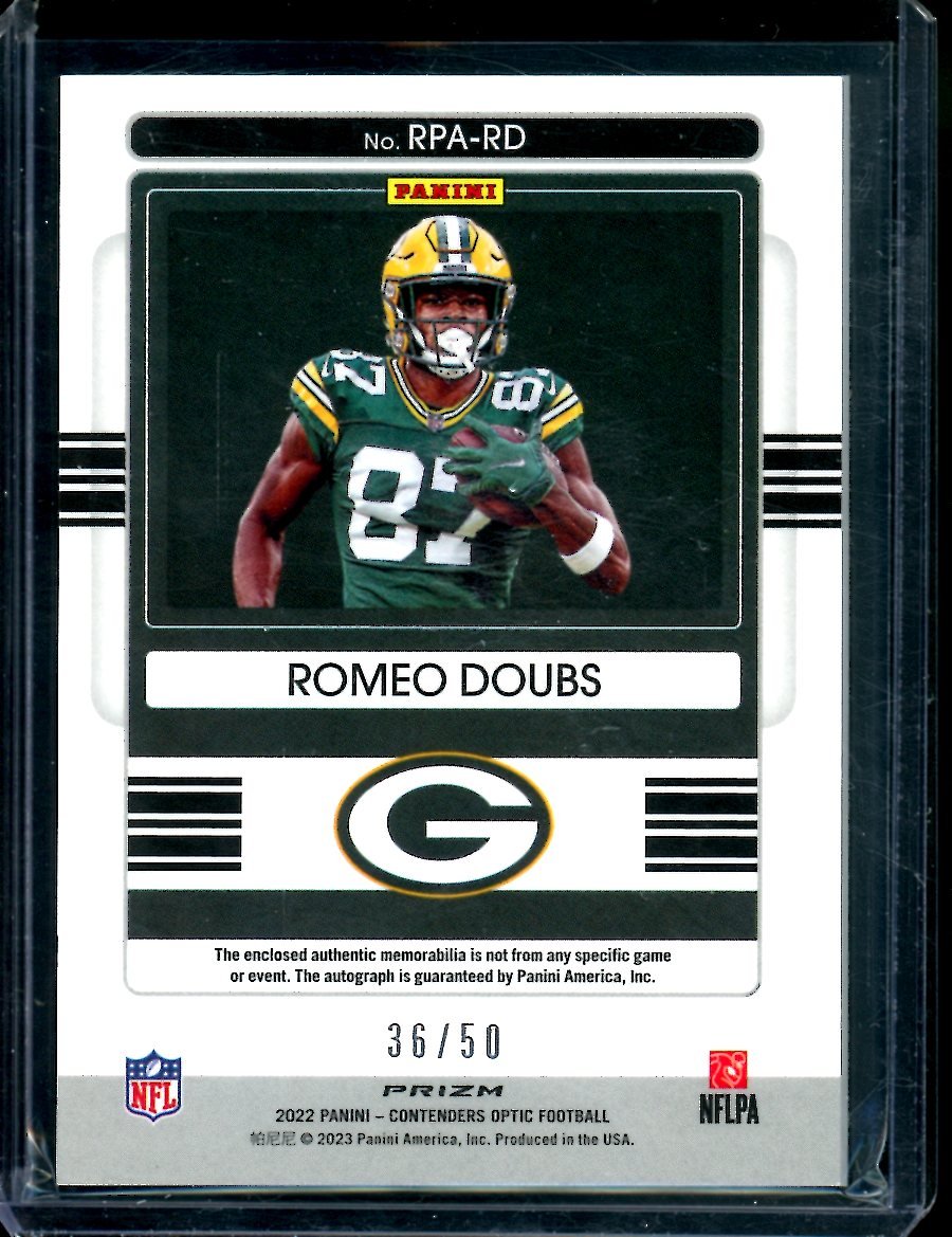 2022 Panini Contenders Optic Romeo Doubs Rookie Auto RPA Blue /50 Packers