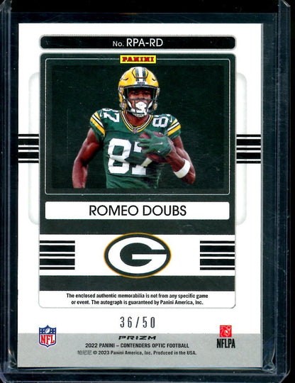 2022 Panini Contenders Optic Romeo Doubs Rookie Auto RPA Blue /50 Packers