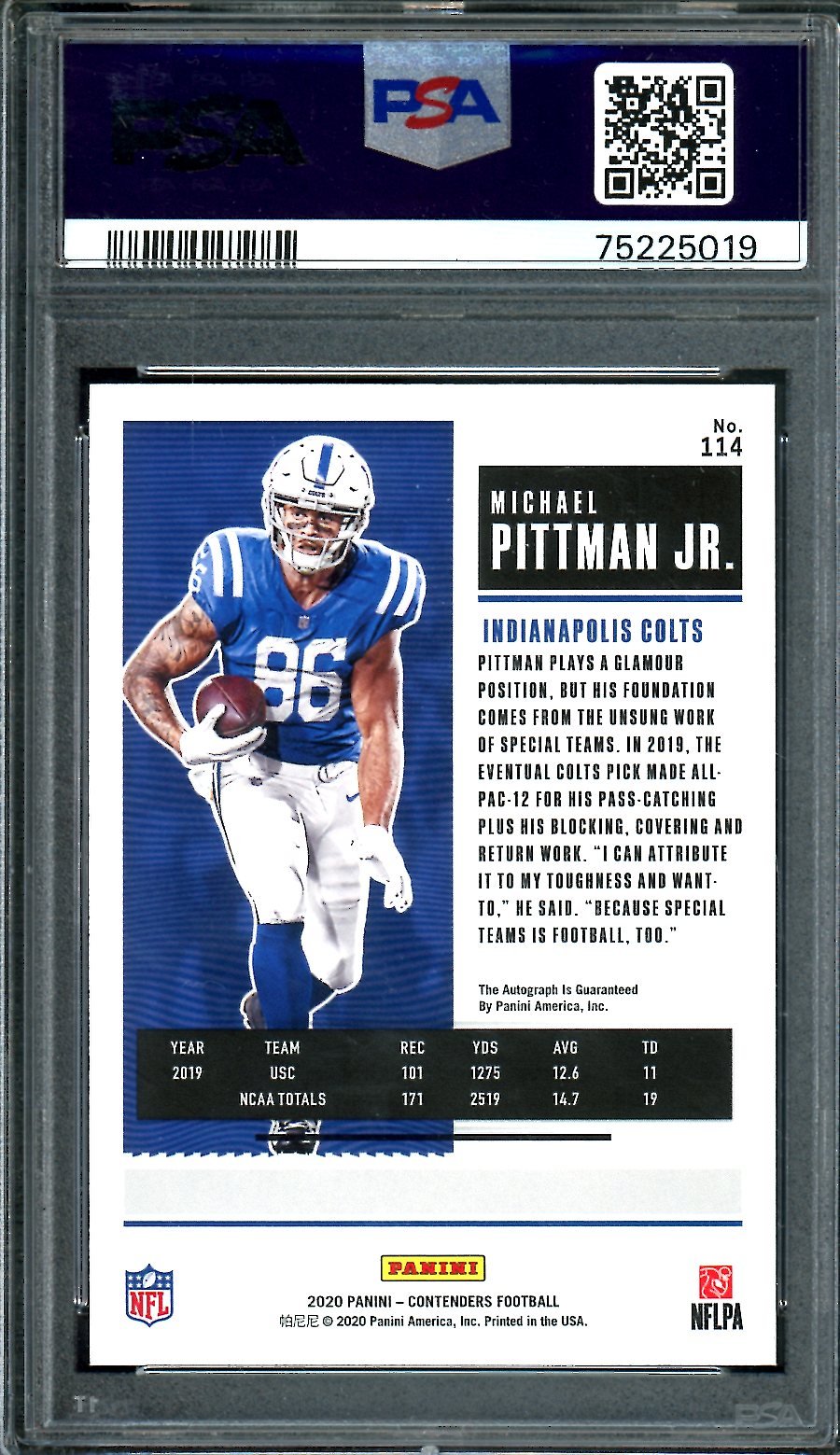 2020 Panini Contenders Michael Pittman Jr. Rookie Red Zone Auto PSA 9/10 Colts