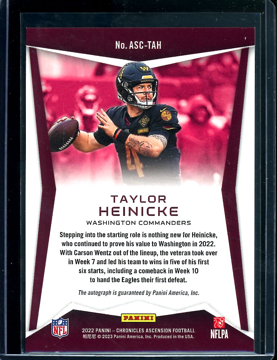 2022 Panini Chronicles Ascention Taylor Heinicke Auto Falcons